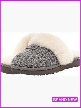Sweater-Knit Slippers with Sheepskin Lining Cozy Comfort Indoor-Outdoor Wear